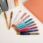 Personalized Glitter Dynamic Liquid Sand Beaded Ballpoint Pen with Engraved Birth Flower and Name Set of 2 Back to School Gift for Teacher