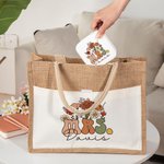 Personalized Retro Wildflowers MRS. Jute Tote Bag with Front Pocket Bridal Shower Back to School Gift for Women