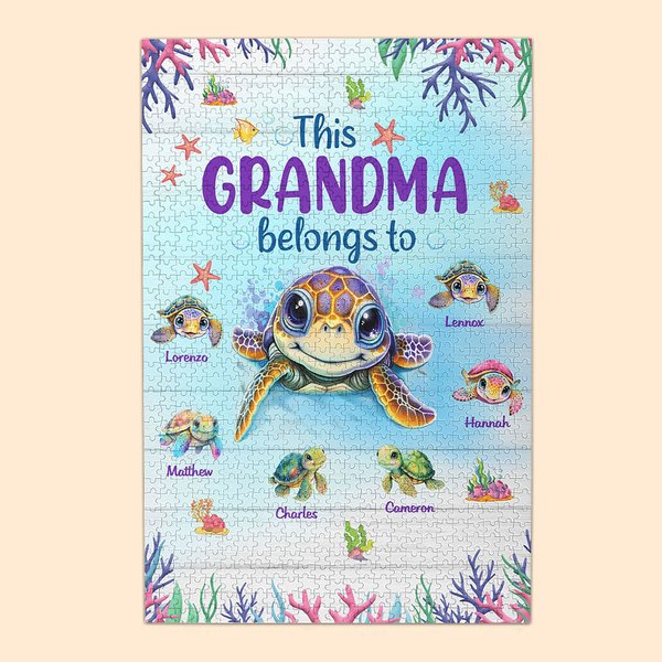 Personalized This Grandma Mom Belongs To 1-7 Cute Turtles 1000 Pieces Puzzles Birthday Family Gift for Kid Mom