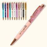 Personalized Glitter Dynamic Liquid Sand Beaded Ballpoint Pen with Engraved Birth Flower and Name Set of 2 Back to School Gift for Teacher