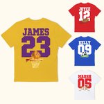 Personalized Multicolour Football Basketball 100% Cotton Unisex Kid Adult T-Shirt with Name and Number Birthday Sport Accessories Gift for Sport Lovers