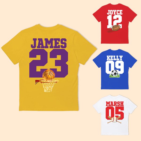 Personalisierte Multicolor Fußball Basketball 100% Baumwolle Unisex Kind Erwachsene T-Shirt mit Namen und Nummer Geburtstag Sport Zubehör Geschenk für