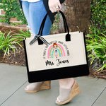 Grand Sac Fourre-Tout Personnalisé avec Personnage et Nom Motif Arc-en-Ciel Cadeau Anniversaire Rentrée de l'École pour Enseignant