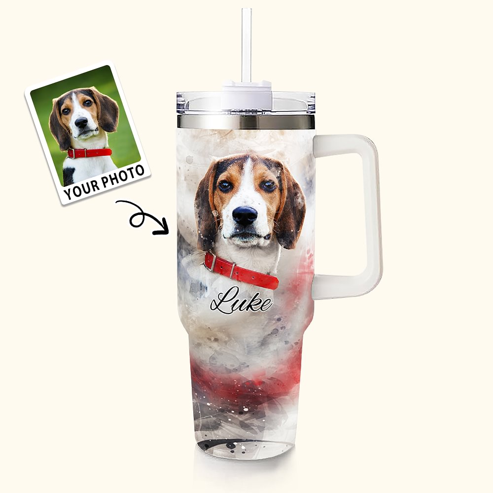 Gobelet Personnalisé avec Nom et Photo d'Animal Bouteille avec Paille Cadeau Anniversaire pour Amoureux des Animaux de Compagnie