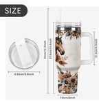 Personalised Boho Style Floral Horse 40oz Insulated Name Tumbler with Handle Lid and Straw Birthday Gift for Horse Lovers