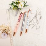 Personalized Glitter Dynamic Liquid Sand Beaded Ballpoint Pen with Engraved Birth Flower and Name Set of 2 Back to School Gift for Teacher