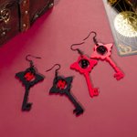 Personalized Hazbin Hotel Style Key Dangle Earrings with Initial Cosplay Accessory Birthday Halloween Party Gift for Women