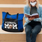 Personalisierte Haustierporträt Foto Hund Mom Zippered Tote Bag mit Namen große Reise wesentliche Geburtstagsgeschenk für Tierliebhaber