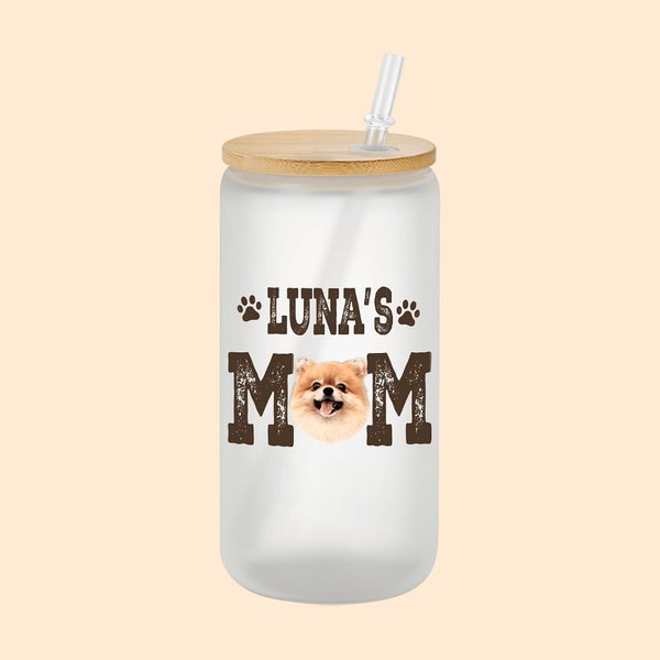 Personalisierte niedlichen Hund Katze Mama Foto 20oz mattiertes Glas Becher mit Namen Deckel und Strohhalm Geburtstag Jahrestag Geschenk für Tierliebhaber