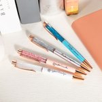 Personalized Glitter Dynamic Liquid Sand Beaded Ballpoint Pen with Engraved Birth Flower and Name Set of 2 Back to School Gift for Teacher