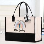 Grand Sac Fourre-Tout Personnalisé avec Personnage et Nom Motif Arc-en-Ciel Cadeau Anniversaire Rentrée de l'École pour Enseignant