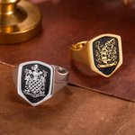 Gepersonaliseerde Klassieke Wapenfamilie Wapen Schild Zegelring Sieraad met Gegraveerde Tekst Verjaardagscadeau voor Familie