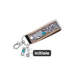 Personalisierter Western Stil Leder-Schlüsselanhänger mit Namen und Türkis Perle Retro Geschenk für Cowboy & Cowgirl