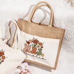 Personalized Retro Wildflowers MRS. Jute Tote Bag with Front Pocket Bridal Shower Back to School Gift for Women