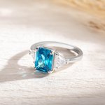 Personalised 925 Sterling Silver Shiny Stackable Baguette Solitaire Birthstone Ring Birthday Jewellery Gift for Women