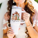 Personalized Multi-colour Retro Wildflowers MRS. 40oz Tumbler Bridal Shower Back to School Gift for Women
