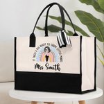 Grand Sac Fourre-Tout Personnalisé avec Personnage et Nom Motif Arc-en-Ciel Cadeau Anniversaire Rentrée de l'École pour Enseignant