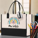 Grand Sac Fourre-Tout Personnalisé avec Personnage et Nom Motif Arc-en-Ciel Cadeau Anniversaire Rentrée de l'École pour Enseignant