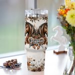 Personalised Boho Style Floral Horse 40oz Insulated Name Tumbler with Handle Lid and Straw Birthday Gift for Horse Lovers