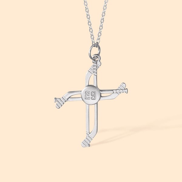 Hockey Stick Cross Necklace with Number Embroidered