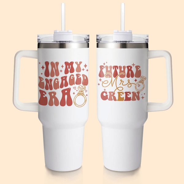 Personalisierte In meiner verlobten Ära zukünftige Frau 40oz Name Becher mit Deckel Stroh und Griff Bridal Shower Bachelorette Party Engagement Geschenk für Braut