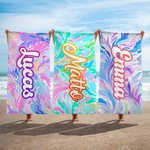 Personalized Quick Dry Soft Oversized Colourful Floral Texture Beach Towel with Name Summer Travel Essentials Party Birthday Gift for Family Friends