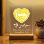 Personalized Family Will Always Be Connected By Heart LED Night Light with 1-12 Names and Wooden Base Housewarming Birthday Farewell Gift for Family