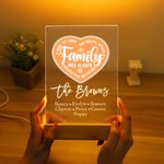 Personalized Family Will Always Be Connected By Heart LED Night Light with 1-12 Names and Wooden Base Housewarming Birthday Farewell Gift for Family