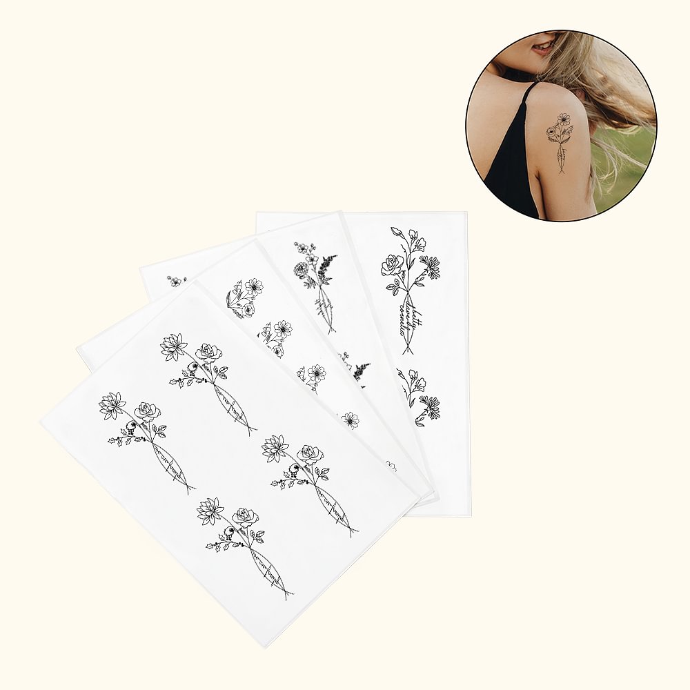 Ligne personnalisée Fleurs de naissance emporary Tattoo Sticker avec 3 noms Anniversity Birthday Gift for Couple Friend Family