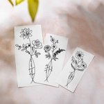 Personalised Line Birth Flowers emporary Tattoo Sticker with 3 Names Anniversity Birthday Gift for Couple Friend Family