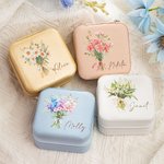Personalisierte Geburt Blumenstrauß Name Leder Schmuckkasten mit Spiegel mehrere Fächer Braut Dusche Hochzeit Party Geschenk für sie