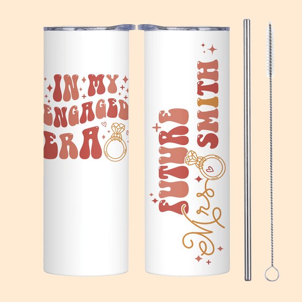 Personalisierte In meiner verlobten Ära Zukunft 20oz Name Becher mit Stroh Verlobung Braut Dusche Geschenk für Frauen