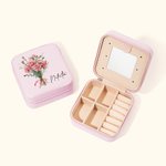 Personalisierte Geburt Blumenstrauß Name Leder Schmuckkasten mit Spiegel mehrere Fächer Braut Dusche Hochzeit Party Geschenk für sie
