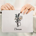 Personalized Birth Flower Bouquet Stethoscope Bow Makeup Bag with Detachable Wrist Strap and Name Birthday Nurse Graduation Gift for Medical Staff