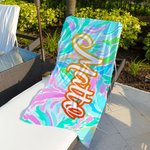 Personalized Quick Dry Soft Oversized Colourful Floral Texture Beach Towel with Name Summer Travel Essentials Party Birthday Gift for Family Friends