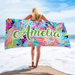 Personalized Quick Dry Soft Oversized Colorful Wave Pattern Beach Towel with Name Summer Travel Essentials Party Birthday Gift for Family Friends