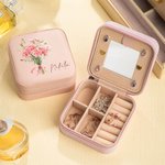 Personalisierte Geburt Blumenstrauß Name Leder Schmuckkasten mit Spiegel mehrere Fächer Braut Dusche Hochzeit Party Geschenk für sie