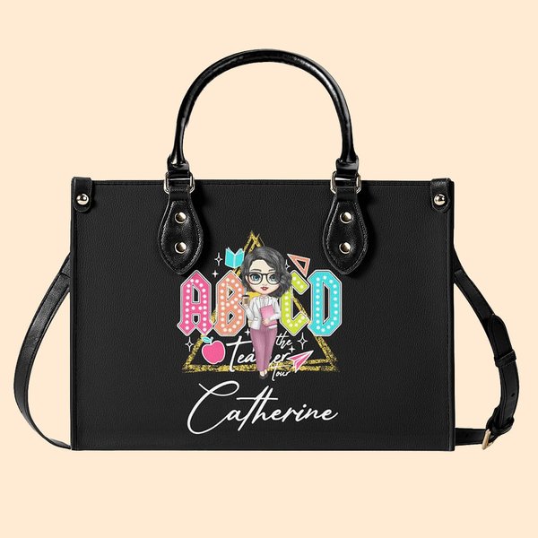 Sac Tote Personnalisé avec Nom et Personnage en Cartoon Thème Teacher ABCD Cadeau Remerciement Rentrée de l'École pour Enseignant