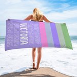 Personalisierte bunte überdimensionale schnell trocknende gestreifte Strandtuch mit Namen Summber Urlaub Essentials Geschenk für Frauen Männer