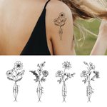 Personalised Line Birth Flowers emporary Tattoo Sticker with 3 Names Anniversity Birthday Gift for Couple Friend Family