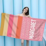 Personalisierte bunte überdimensionale schnell trocknende gestreifte Strandtuch mit Namen Summber Urlaub Essentials Geschenk für Frauen Männer