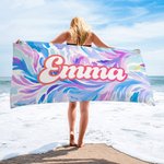 Personalized Quick Dry Soft Oversized Colourful Floral Texture Beach Towel with Name Summer Travel Essentials Party Birthday Gift for Family Friends