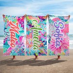 Personalized Quick Dry Soft Oversized Colorful Wave Pattern Beach Towel with Name Summer Travel Essentials Party Birthday Gift for Family Friends