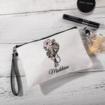 Personalized Birth Flower Bouquet Stethoscope Bow Makeup Bag with Detachable Wrist Strap and Name Birthday Nurse Graduation Gift for Medical Staff