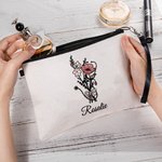 Personalized Birth Flower Bouquet Stethoscope Bow Makeup Bag with Detachable Wrist Strap and Name Birthday Nurse Graduation Gift for Medical Staff