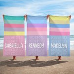 Personalisierte bunte überdimensionale schnell trocknende gestreifte Strandtuch mit Namen Summber Urlaub Essentials Geschenk für Frauen Männer