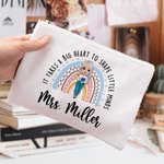 Gepersonaliseerde Grote Hart Vorm Little Minds Potlood Appel Regenboog Cartoon Canvas Make-up tas met Naam Waardering Terug naar School Gift voor Lera