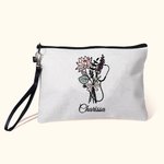 Personalized Birth Flower Bouquet Stethoscope Bow Makeup Bag with Detachable Wrist Strap and Name Birthday Nurse Graduation Gift for Medical Staff