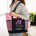 Personalisierte Aquarell Geburt Blume Bouquet große Kapazität Zippered Tote Bag mit Namen Muttertag Geburtstag Geschenk für Frauen