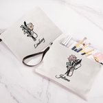 Personalized Birth Flower Bouquet Stethoscope Bow Makeup Bag with Detachable Wrist Strap and Name Birthday Nurse Graduation Gift for Medical Staff